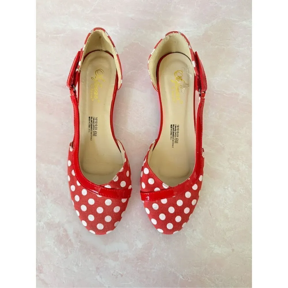 Sofwear Beacon vintage retro red polka dot low heel shoes big kids 4.5 or women’